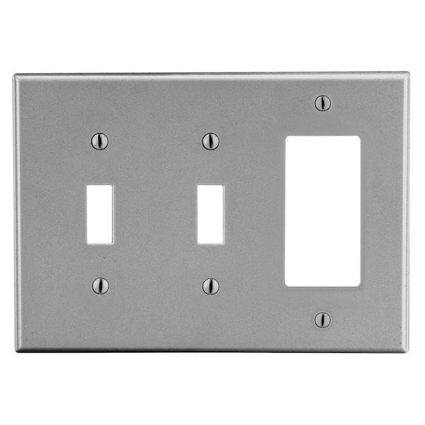 Hubbell Wiring Device-Kellems Wallplate, 3-Gang, 2) Toggle 1) Decorator, Gray P226GY - main